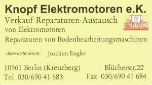 Visitenkarte Knopf Elektromotoren